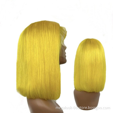 Hot Selling Yellow Color 100% Human Hair Short Bob Lace Front Wig